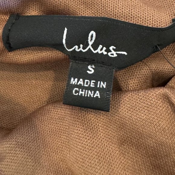 *NWT* (SMALL) Lulu's Iconic Angles Bronze Lurex Ruched Bodycon Mini Dress - Picture 8 of 8